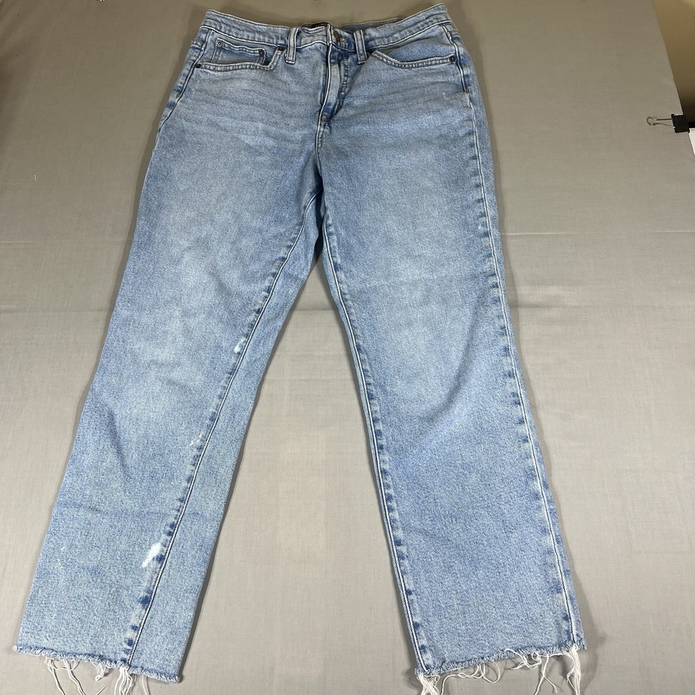 J.Crew Essential Straight Jeans Womens 29 Light Wash Denim Raw Hem Mid Rise